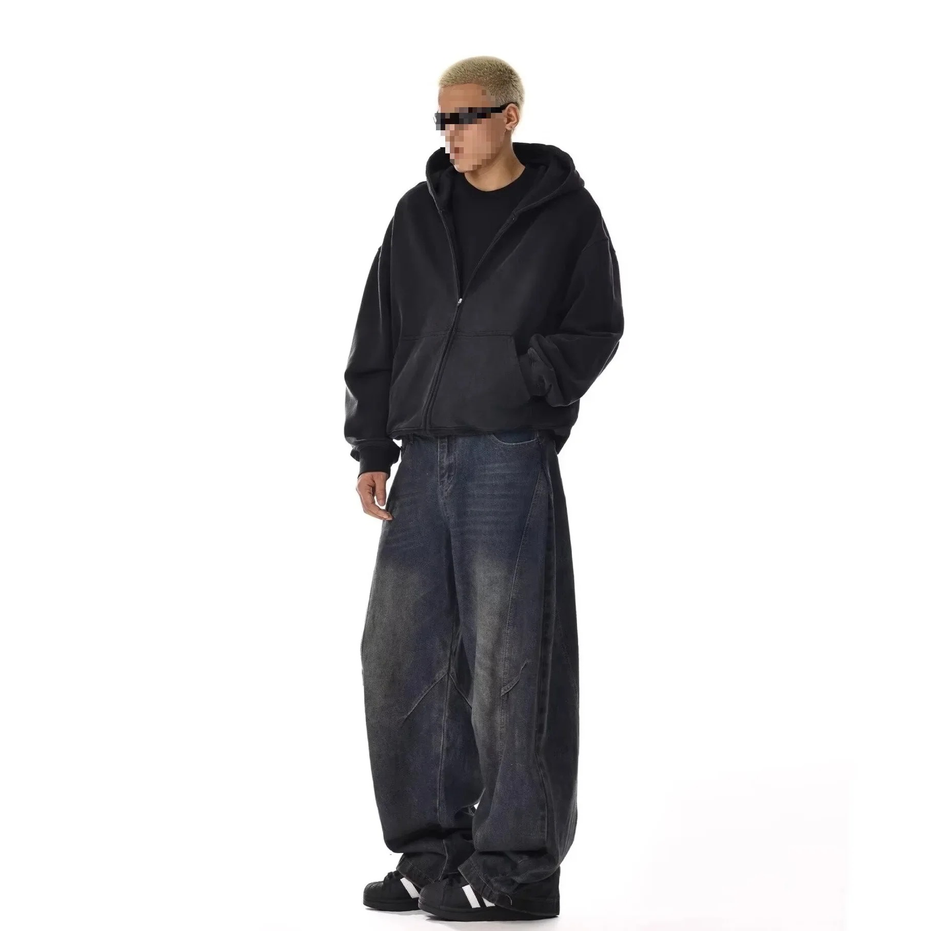 Men's Loose Fit Baggy Jeans Casual Streetwear Wide Leg Hip Hop Oversized Denim Pants