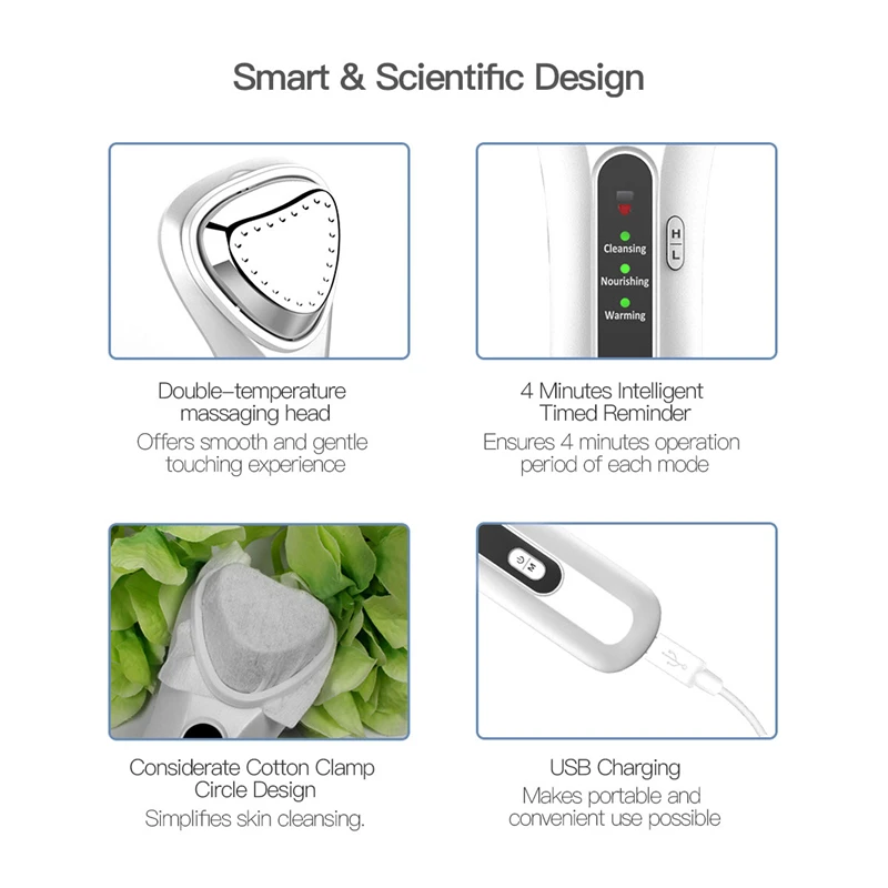 Draagbare Oplaadbare Huidverzorging Ion Schoonheid Instrument 2-In-1 Reiniger En Vibrator Massager Huidverzorgingsapparaat