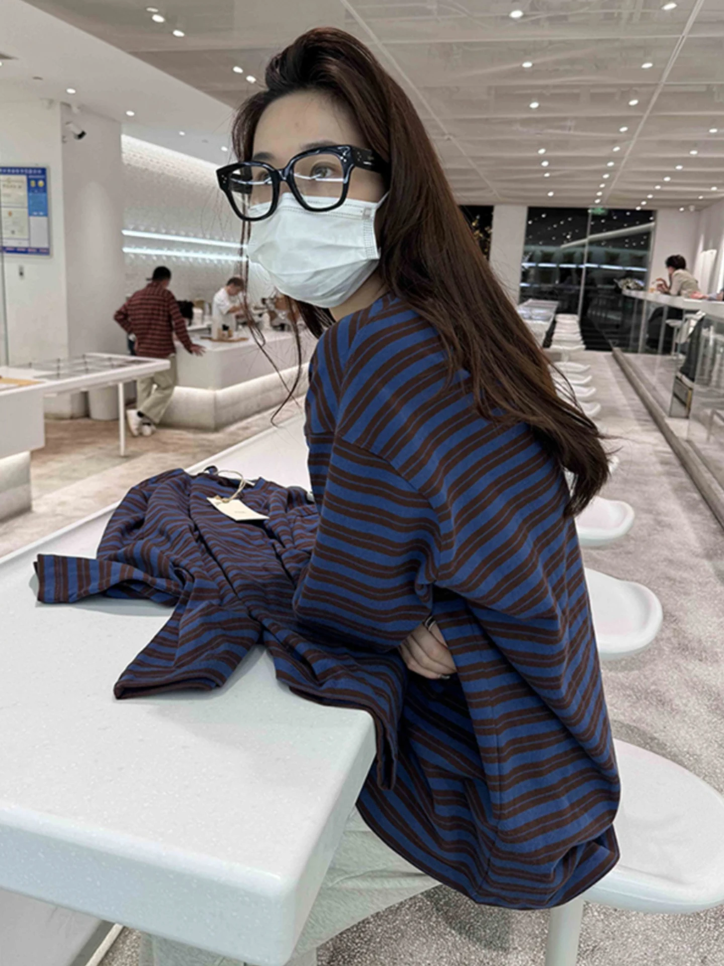 

Loose Long Sve Striped Design Faionable Premium Base irt Versatile Autumn Top Korean Sle Commute Wind Regular Fit T-...