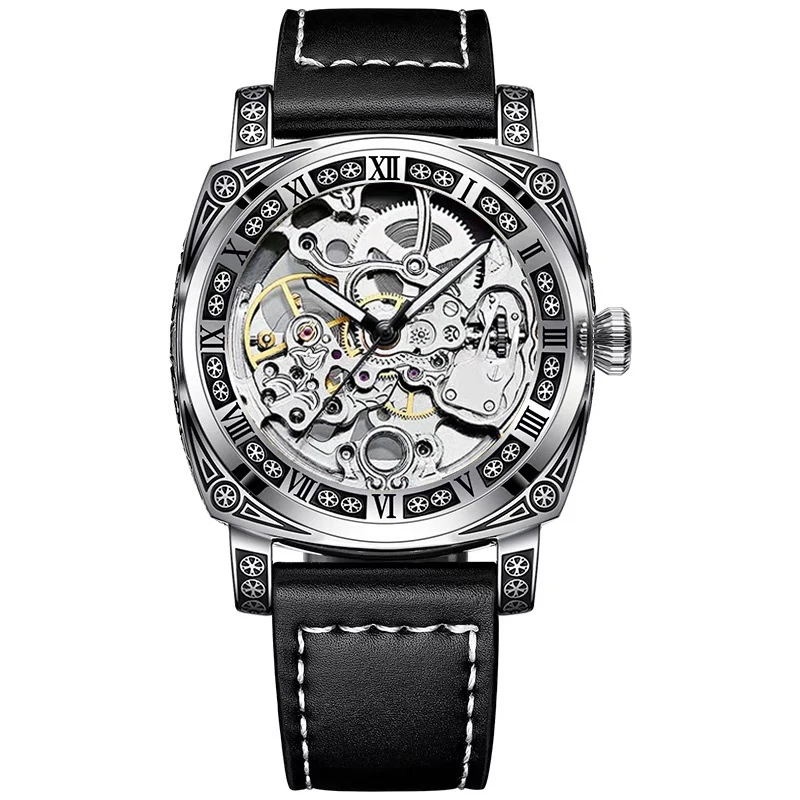 

New Dual-Sided Hollow out Automatic Mechanical Vintage Carved Luminous Men's Watch
