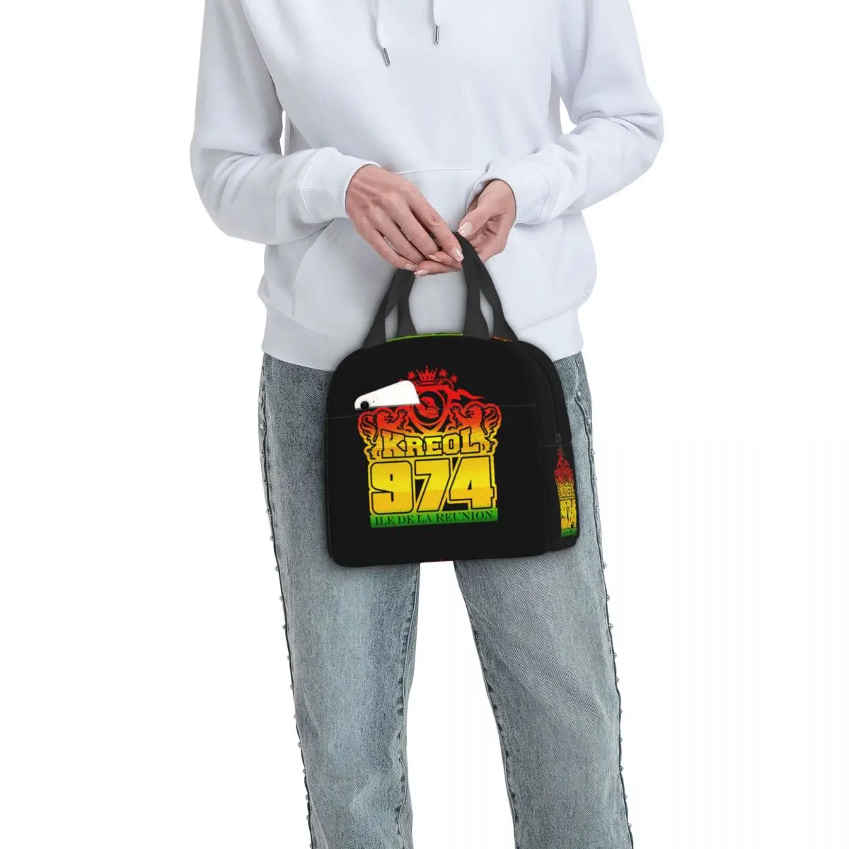 Borsa termica per il pranzo personalizzata Kreol 974 Reunion Island per donna, borsa termica portatile Bento Box School