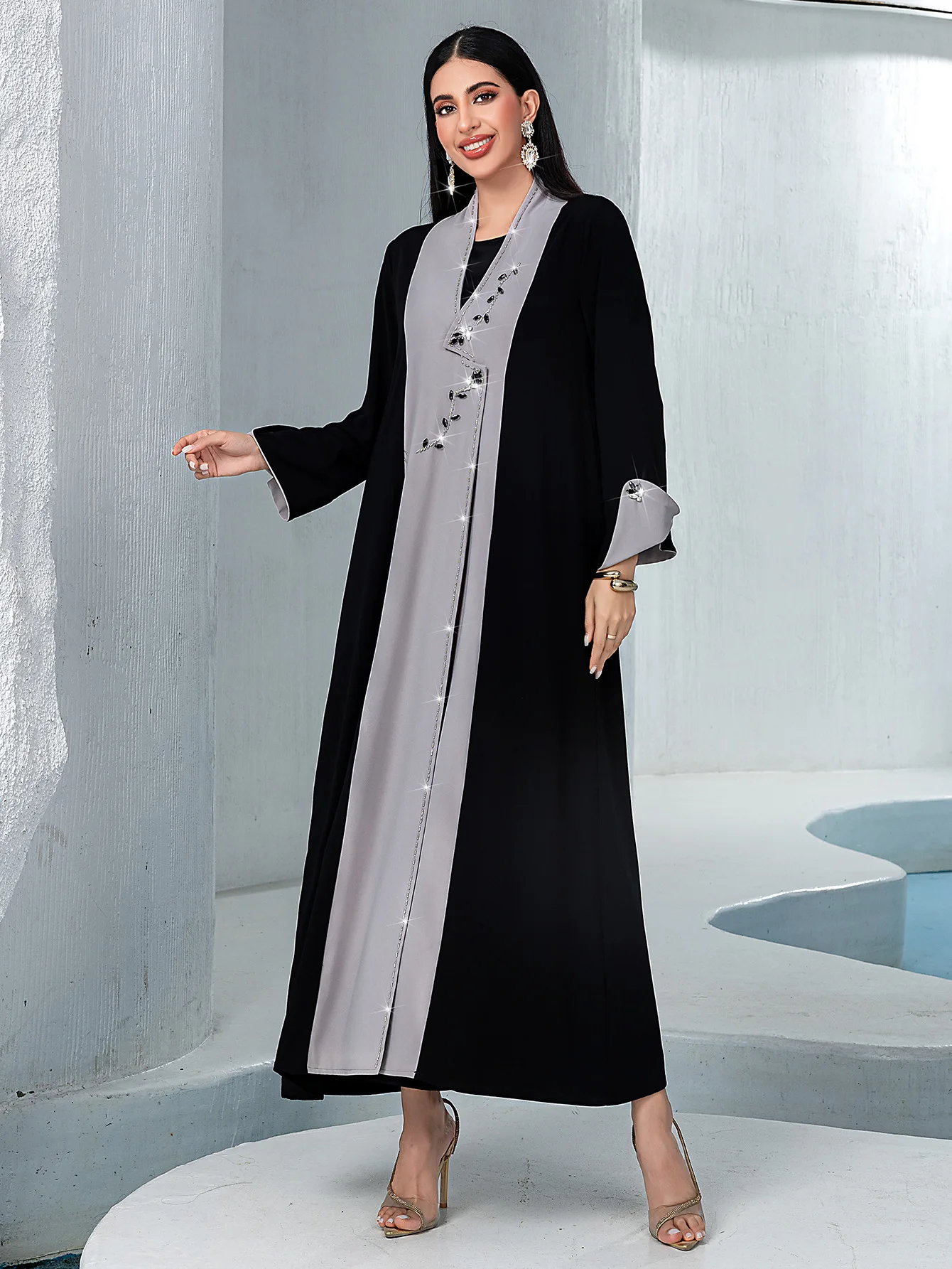 Ramadan Dubaj Otwarta Abaja Muzułmańska Sukienka Maxi z Diamentami Kaftan Turcja Kebaja Kaftan Marokański Damska Sukienka Islamska Jalabiya Abaje