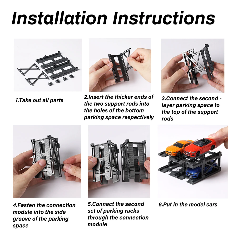 KicarMod 1/64 modelo de carro fundido, montagem manual de construção de estacionamento 3D, estrutura multicamadas com carro de exibição de combinação gratuita