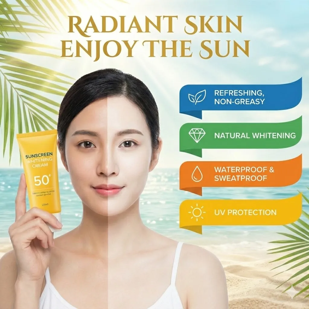 3-in-1 Whitening Sunscreen SPF50+ PA++++ UV-Schutz für den Außenbereich, leichter, schnell trocknender Make-up-Grundierung