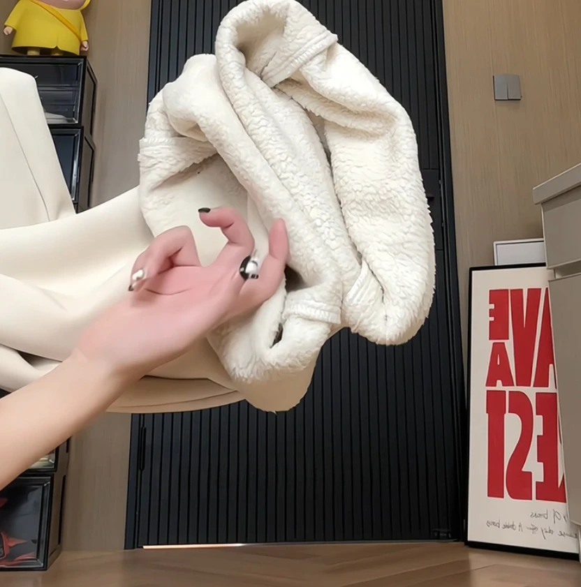 Pantalon de survêtement lourd gris fleur pour femme, polaire épaisse, chaud, à carreaux, jambes larges, ample, Style paresseux, jambes droites, hiver