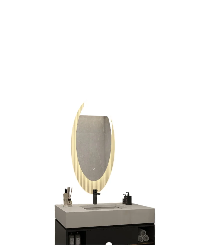 

Light luxury oval bathroom mirror toilet washbasin vanity mirror household wall-mounted luminous light