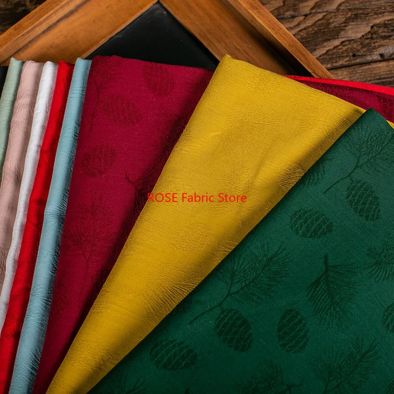 

10 Colors Leaf Pine Cone Pattern Jacquard Fabric Dark green yellow Fabric for Bridal dress, Evening dress,Costume Design