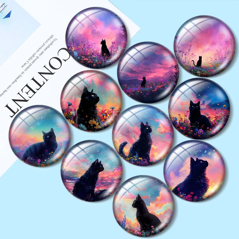 

Celestial Sky cat 10pcs 12mm/18mm/20mm/25mm Round photo glass cabochon demo flat back Making findings