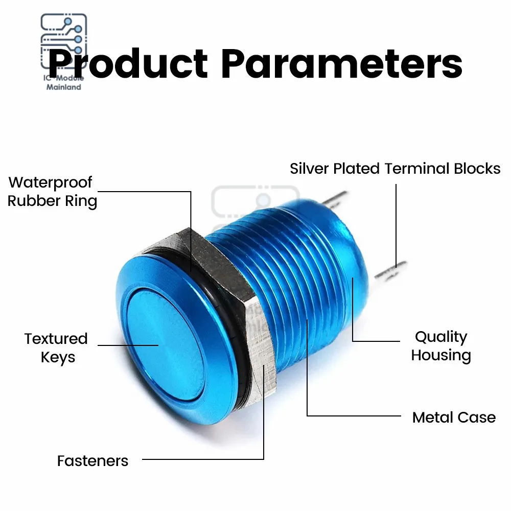 

12mm Mini Metal Pushbutton Switch Momentary Screw Terminal Waterproof Pushbutton 3A 2-Pin 250V Self-Returning Flat Head Switch