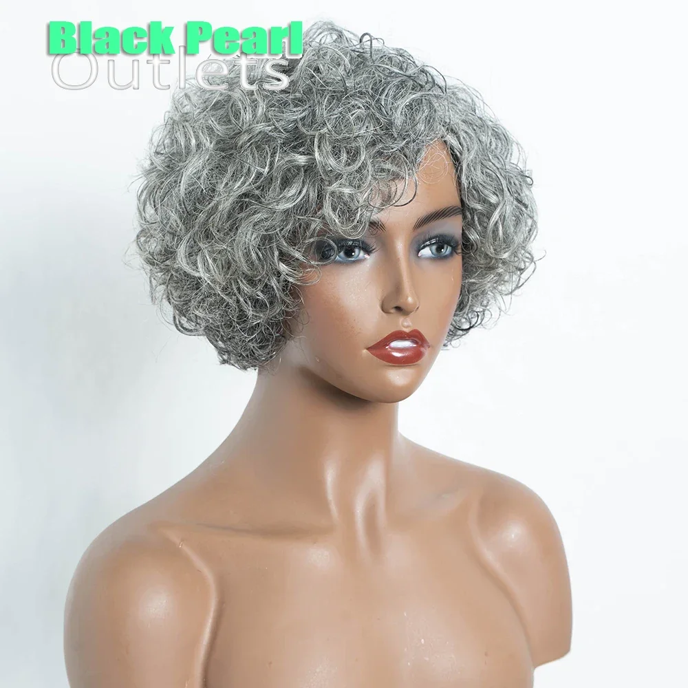 Brazilian Jerry Curl Short Grey Wavy Bob Wigs Nature Remy Human Hair Machine Made Silver Wigs For Black Women Full machine wig