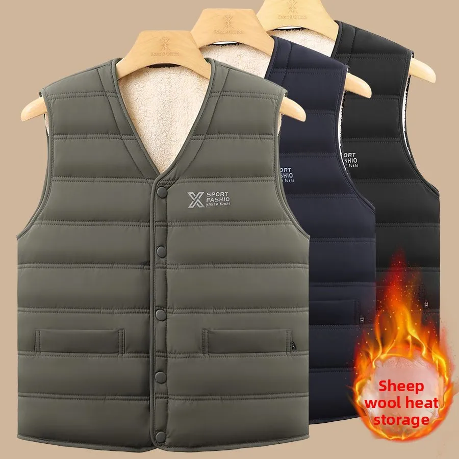 

Men's Fce Lined Thiened Winter Durable Cotton Lamb Velvet Vest under Jaet Warmth Inner Wear Casual Faion Striped Pat...