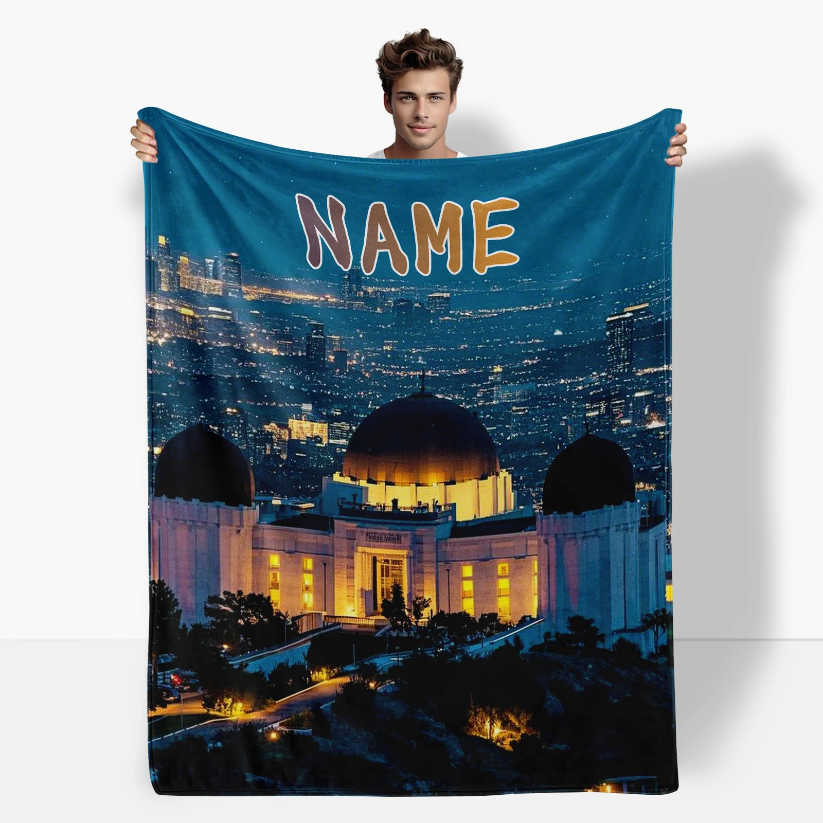 Cozy Flannel Blanket Inspired By Griffith Observatory Customize With Names For Loved Ones