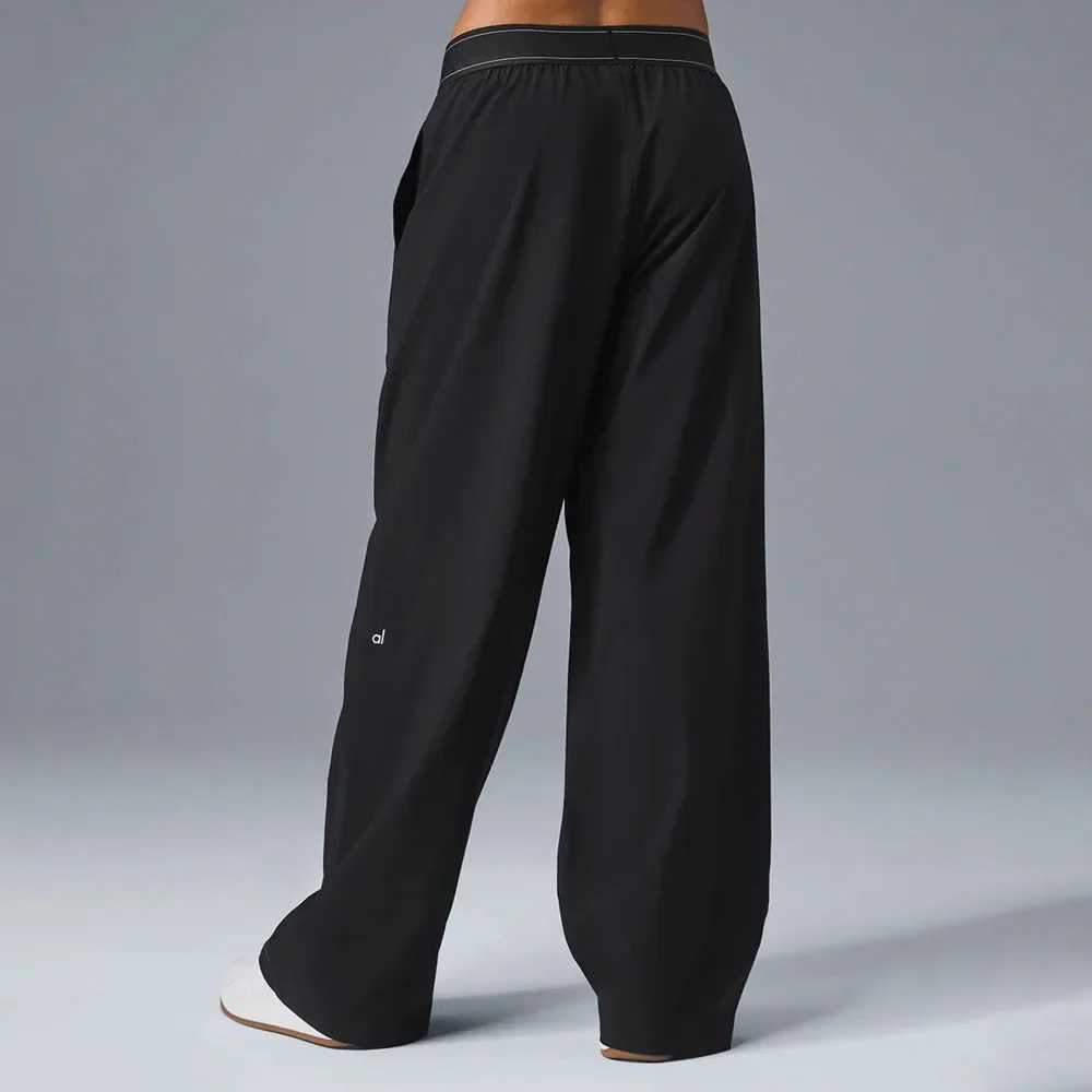 البدلة حتى بنطلون أسود وأزرق اليوغا السراويل الرياضية عالية الخصر مستقيم الساق مريحة فضفاضة واسعة السراويل خفيفة الوزن المرأة بانت
