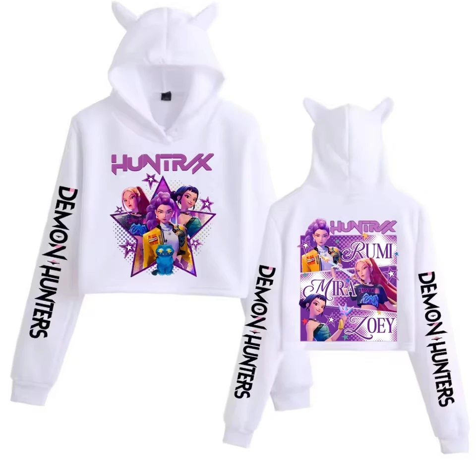 

Hot Anime Print Cat Ears Crop Hoodies Women Fashion Hoody Teen Girls Y2K Clothes Streetwear Casual Hooded Pullovers