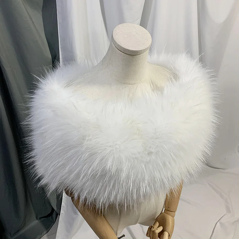Luxury Fur Wraps for Women Winter Scarf Long Racoon Fur Shawl Tippets for Party Dress Poncho for Bride Stage Performance