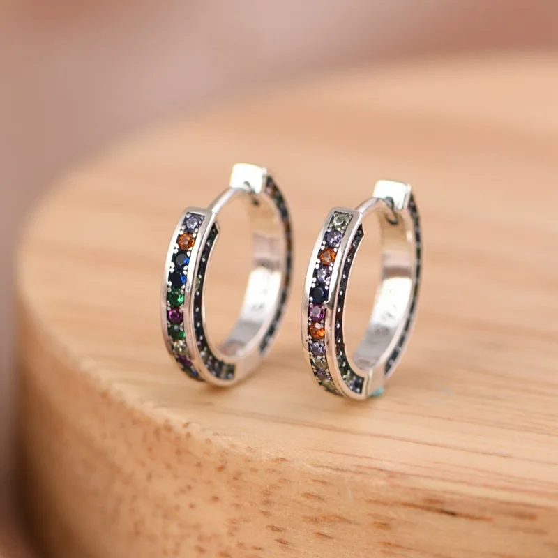 

S925 Silver Artistic Temperament Ins Style Cubic Zirconia Hoop Earrings Women