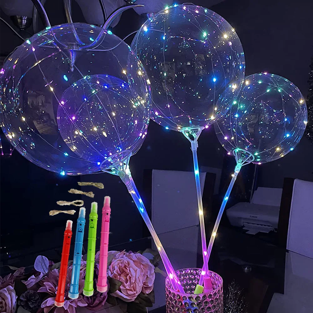 25set LED BoBo Balloon Kit  Flashing Handle Bubble Balloon And Stick Light Up Bubble Balloons Weddings Birthday Party Decors