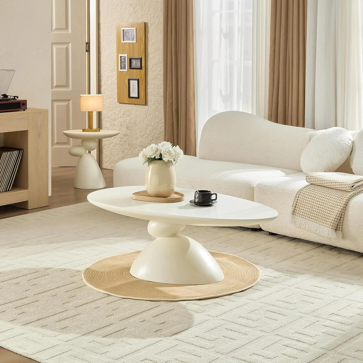 Lucky Oval Coffee Table, Minimalist Fiberglass Tea Table With Base, Modern Low Coffee Table, Customized