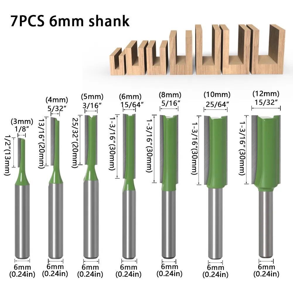 

7pc 6mm Shank Straight Bit Tungsten Carbide Single Double Flute Router Bit Wood Milling Cutter For Woodwork Tool