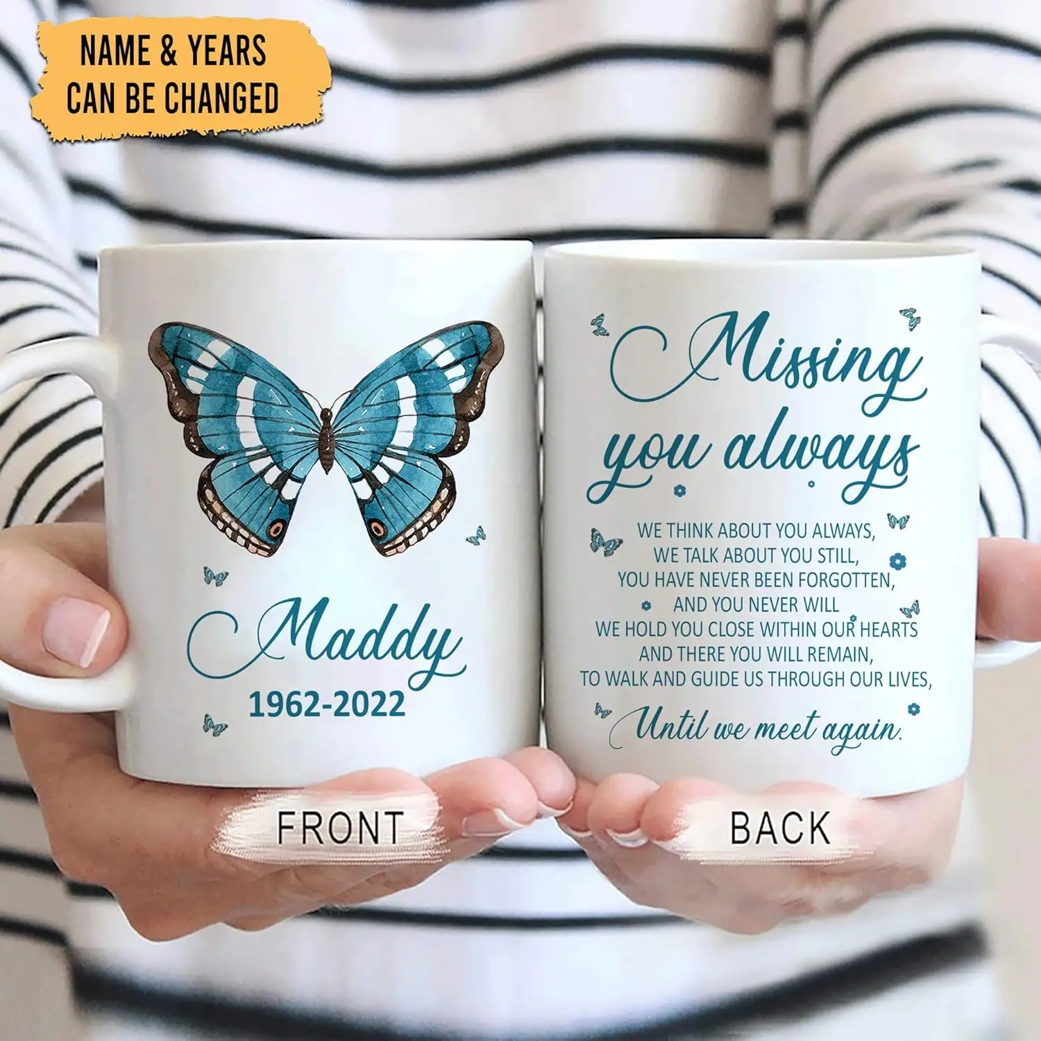 Hyturtle Personalized Name Year Missing You Always 11oz White Ceramic Coffee Tea Mug, Memorial Gifts For Loss Husband, Wife In H