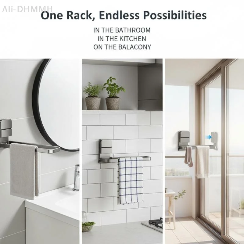 

ZLinKJ Detachable Towel Rack Space-Saving Rack Compact Design Damage-Free Removal Easy Installation Moisture-Resistant Material