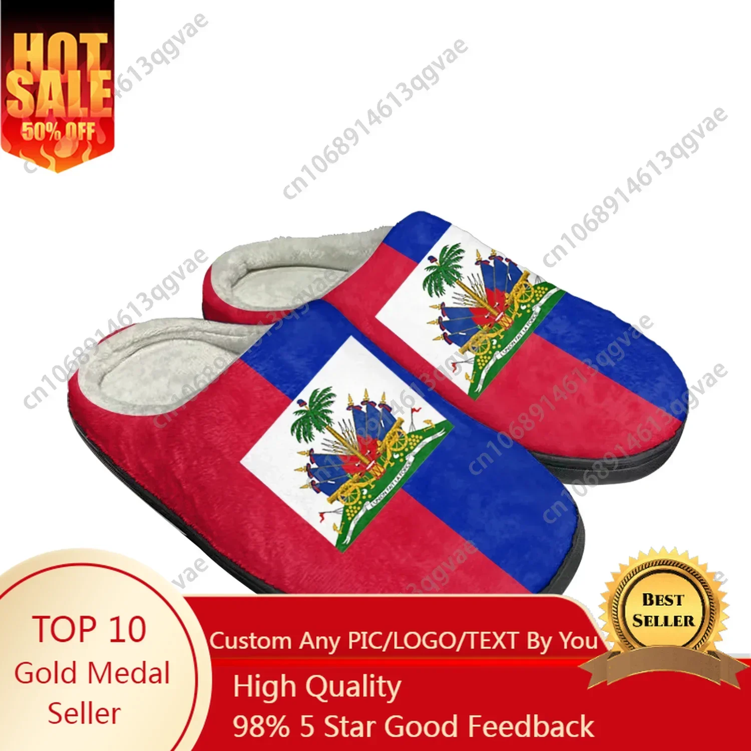 

Haitian Flag Home Cotton Custom Slippers Mens Womens Sandals Haiti Plush Bedroom Casual Keep Warm Shoes Thermal Slipper