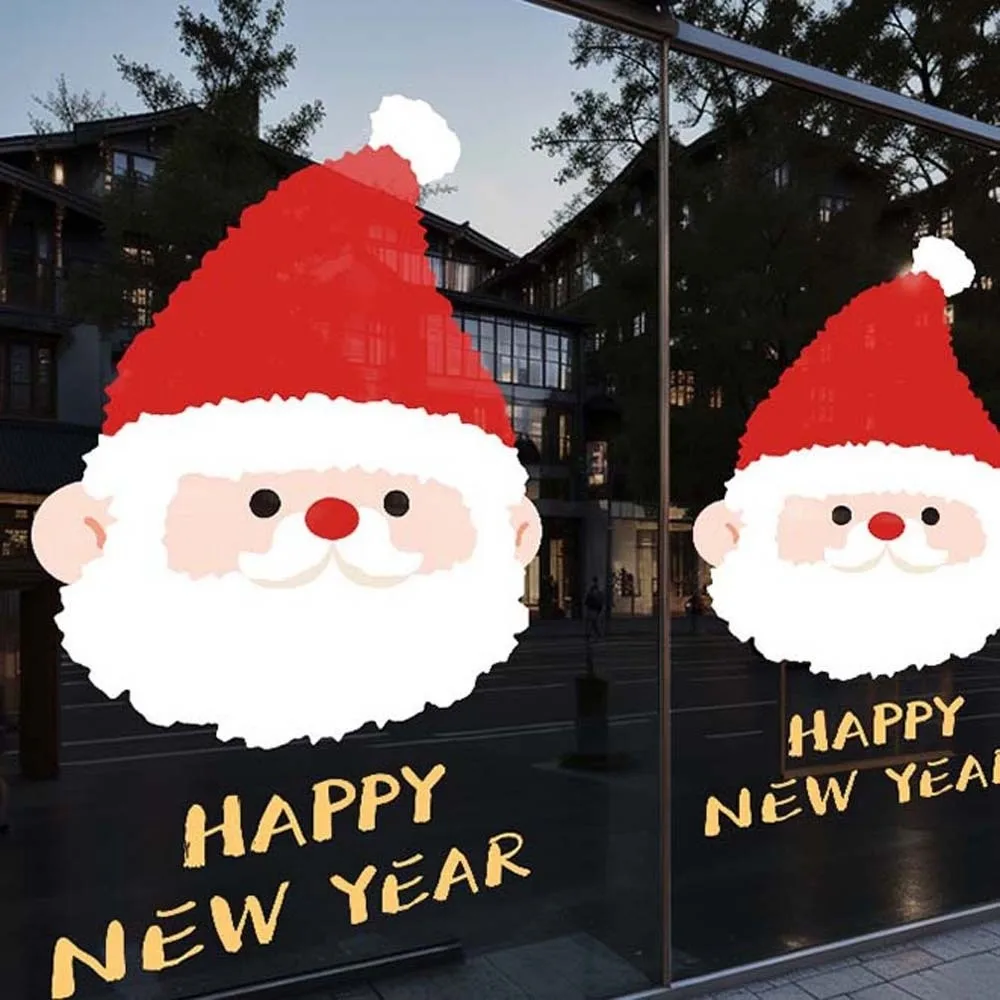 Colorful Santa Claus Stickers Anti-collision Transparent Glass Electrostatic Film Portable Waterproof PVC Festival Stickers Shop