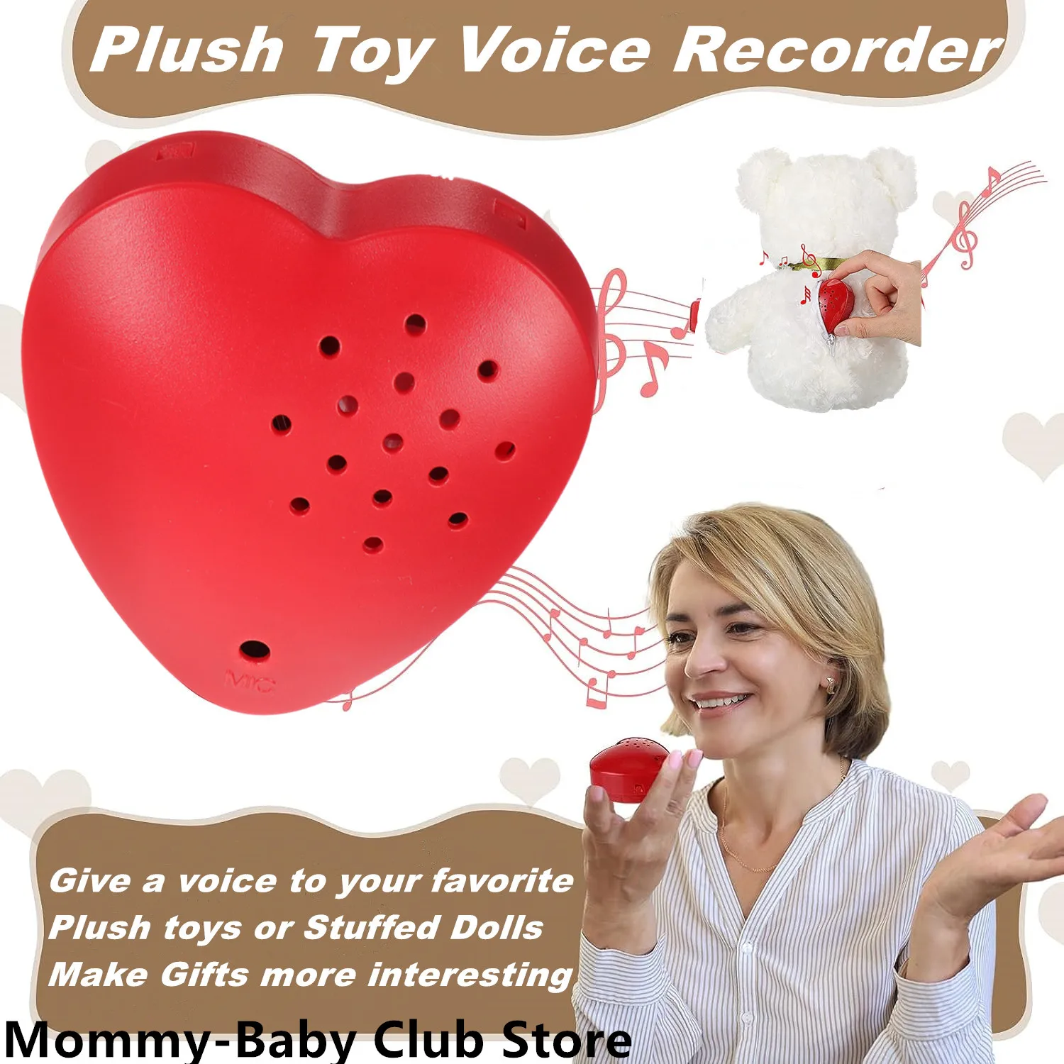 Heart Voice Recorder Recordable Button Voice Box Plush Toy Dolls Device Mini Recorder Programmable Sound Button Newborn Gifts