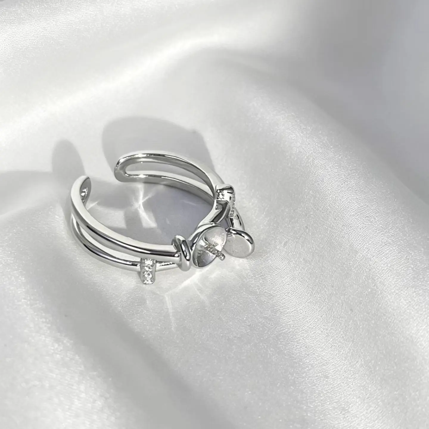 

S925 Sterling Silver Adjustable Ring Mount Settings Findings Mountings Accessory Parts for 11-12mm Pearls