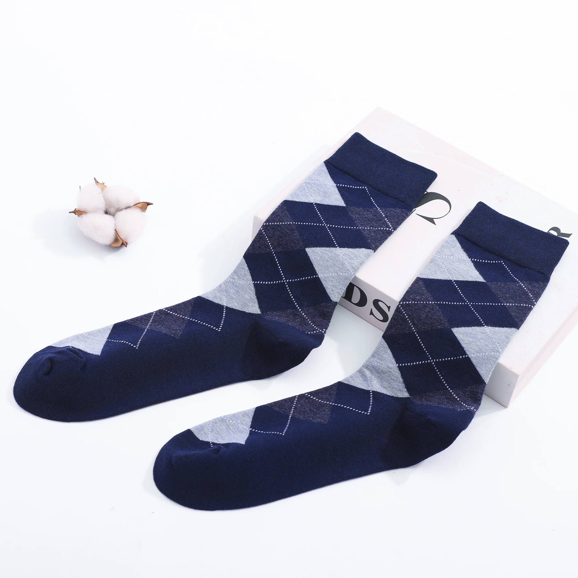 6 Pairs Mens Dress Socks Plus Size，High Quality Combed Cotton Crew Socks，Black Cool Argyle Breathable Large Casual Socks for men