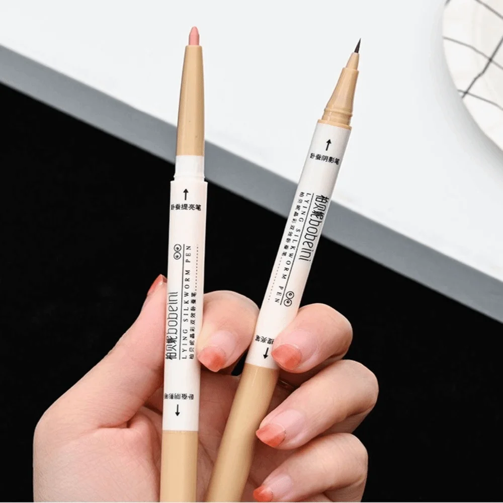 Pearlescent Glitter Eyeshadow Pen Waterproof Double Ended Eyeliner Pen Brighten Shiny Eyelids Lying Silkworm Pencil Eye Makeup
