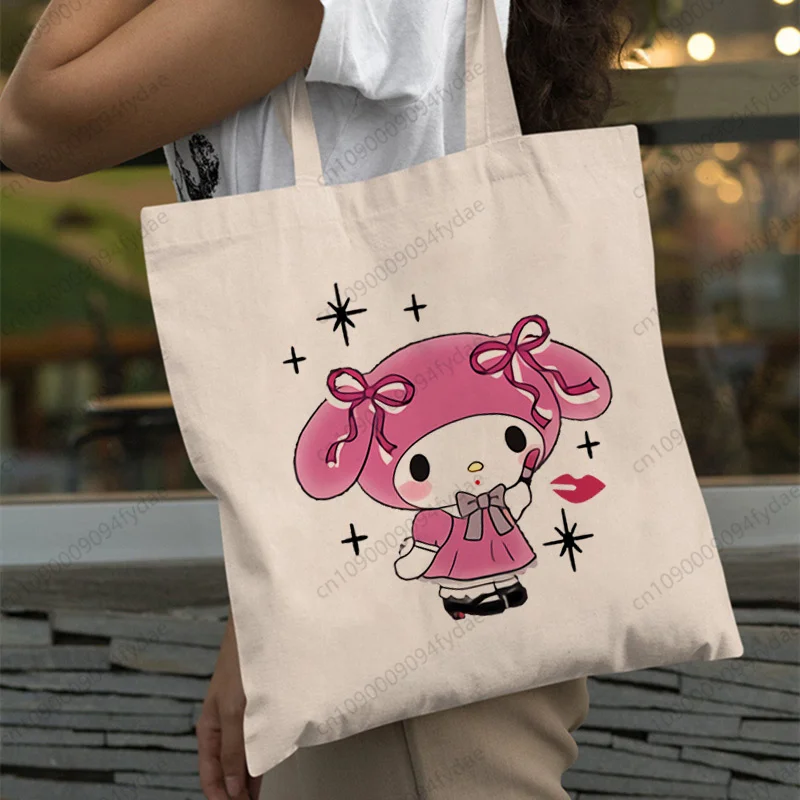 

Сумка-тоут Sanrio Kuromi My Melody Best Friends с милым принтом, унисекс, холщовая сумка, сумка для покупок, повседневная сумка через плечо с принтом