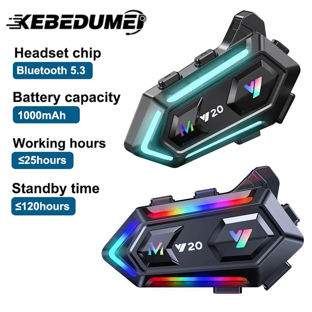 Motorcycle Helmet Bluetooth Headset Rider BT5.3 Waterproof 1000mAh Music Player Communicator Speakers With RGB Colorful Lights