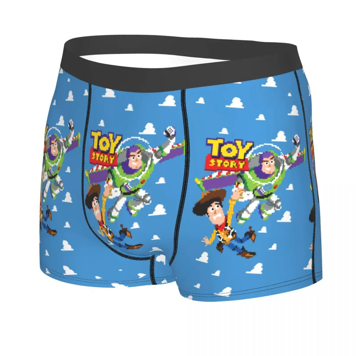 Men\'s Toy Story 8Bit Woody And Buzz Boxer Shorts Panties Mid Waist Underwear Homme Funny Plus Size Long Underpants