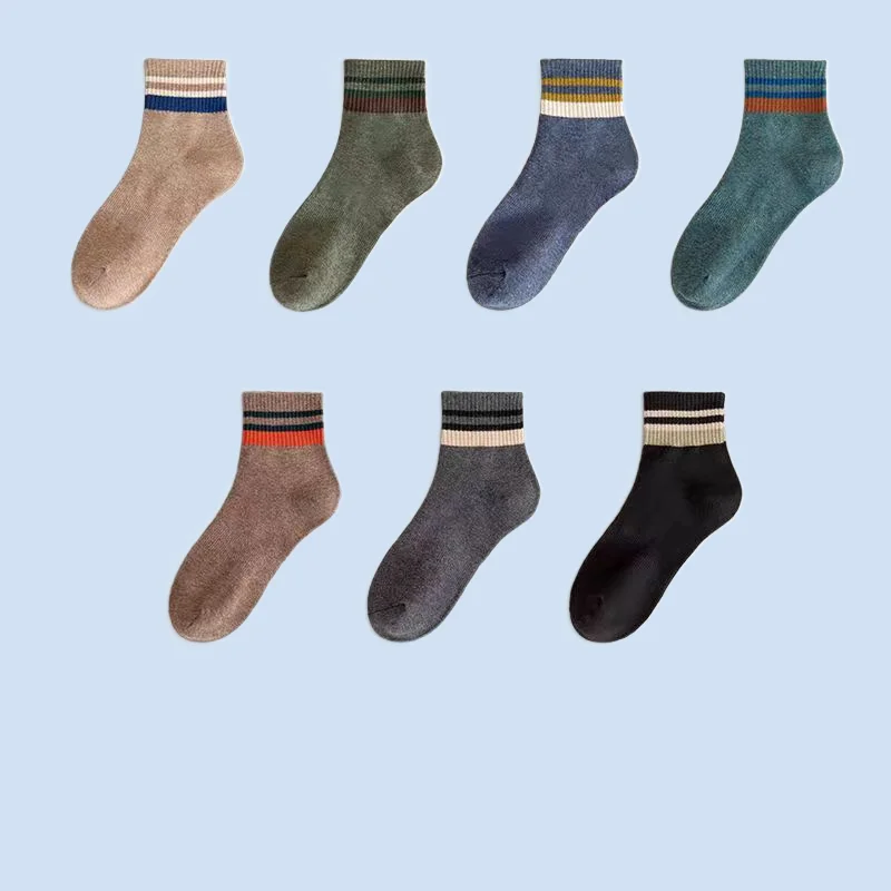 Calcetines de tubo medio para hombre, medias de algodón a rayas japonesas, estilo universitario, Retro, deportes informales, otoño e invierno, 5/10 pares