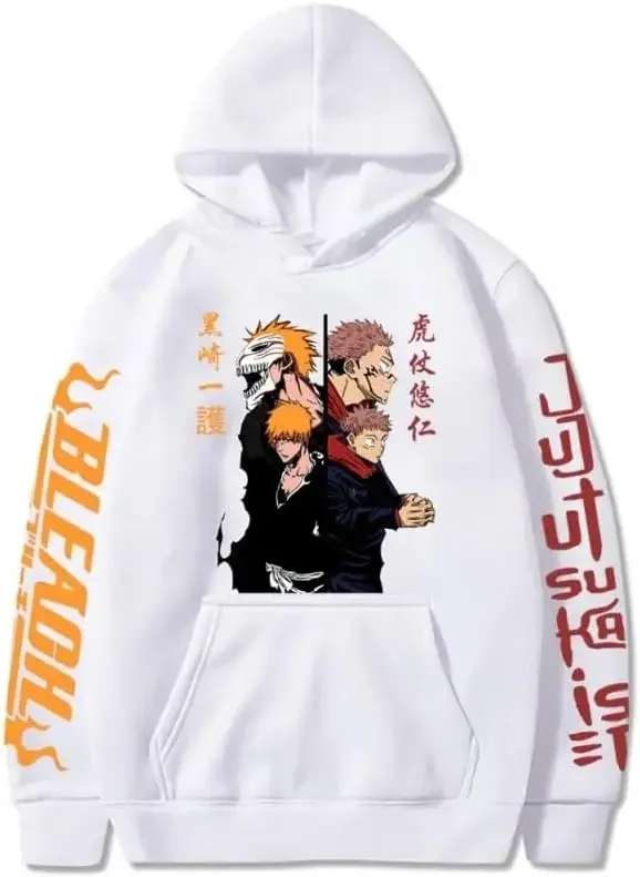 Anime Jujutsu Kaisen Hoodie Men/Women Itadori Yuji Print Sweatshirts Bleach Kurosaki Ichigo Pullovers Streetwear Unisex