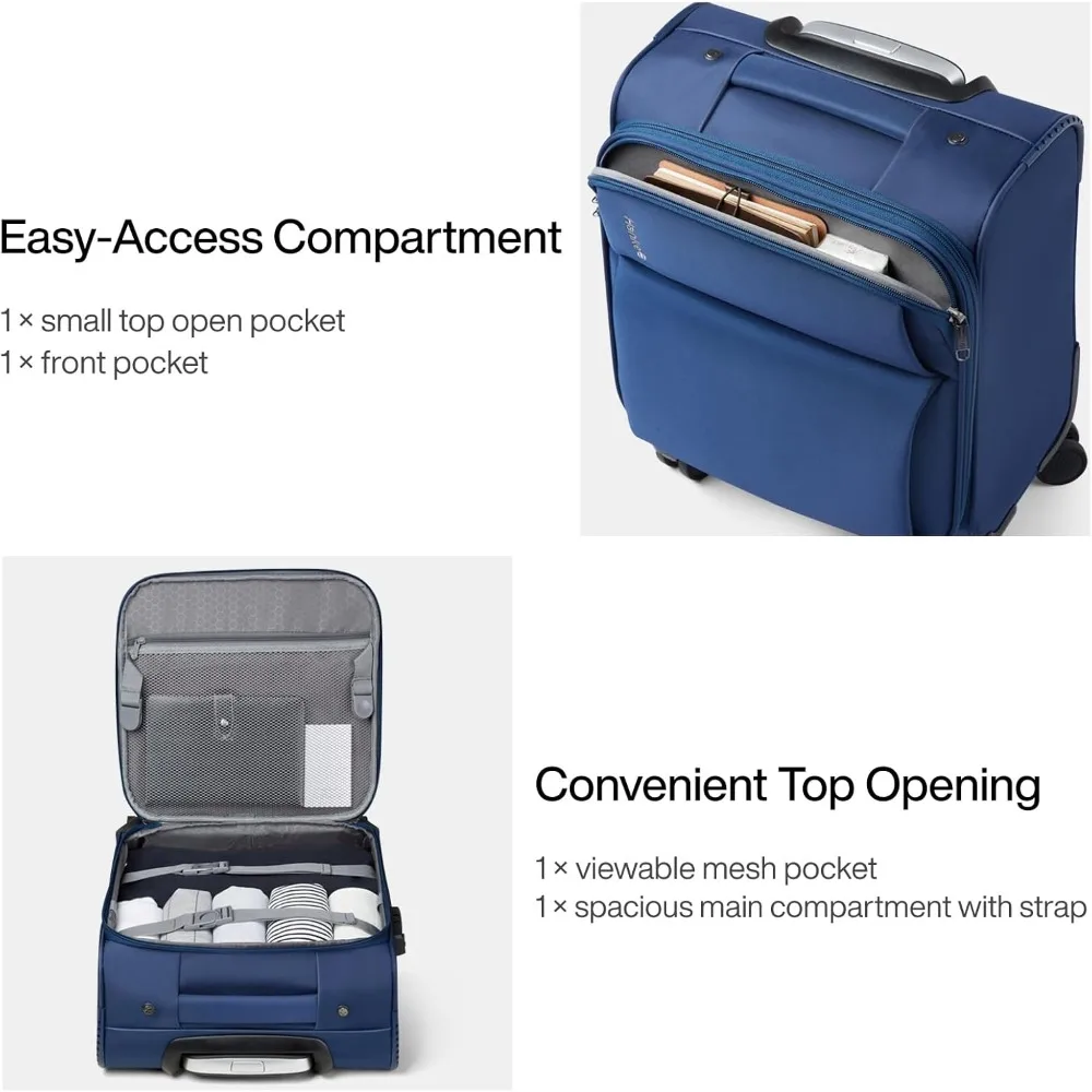 Compact 16 Inch Lightweight Softside Spinner Carry-On Luggage Approved for Air Travel, Ideal for Small Rolling Suitcase Needs