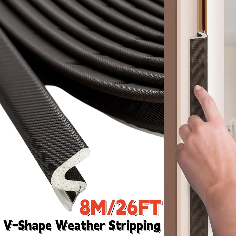 8m Door Weather Stripping Seal,Window Kerf Soundproof Strip V-Shaped Q Foam Weather Stripping Door Frame for Card Slot Large Gap