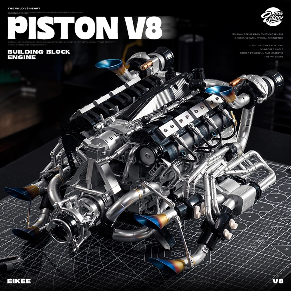

MOC Motorized Piston V8 Engine Model Building Blocks Electrically Driven Demon Muscle Car Parts Engine Bricks Toys for Kids Gift