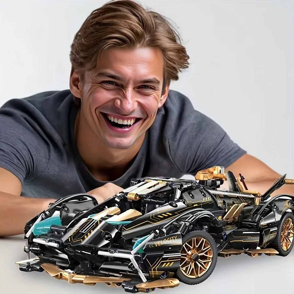 

Black V12 Block Roadster RC Tech Racer 1:14DIY Roadster building block assembly Block car toy birthday gift