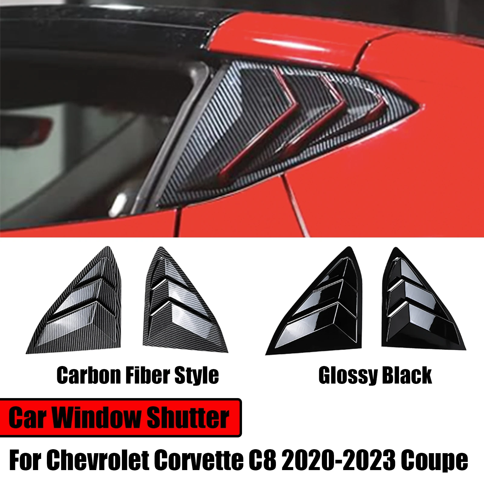 

2PCS For Chevrolet Corvette C8 2020-2023 Stingray Z51 Car Rear Window Shutter Side Vent Louver Cover Trim Carbon Fiber Style