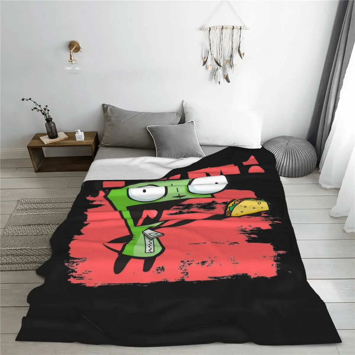 Invader Zim Blanket Coral Fleece Plush Spring/Autumn GIR Screaming Yum Taco Warm Throw Blankets for Bed Travel Plush Thin Quilt