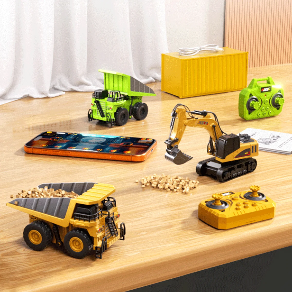 1:64 Mini Alloy RC Dump Truck with Lights & Music, Durable Metal Body, App-Controlled Toy, Perfect Holiday Gift for Kids