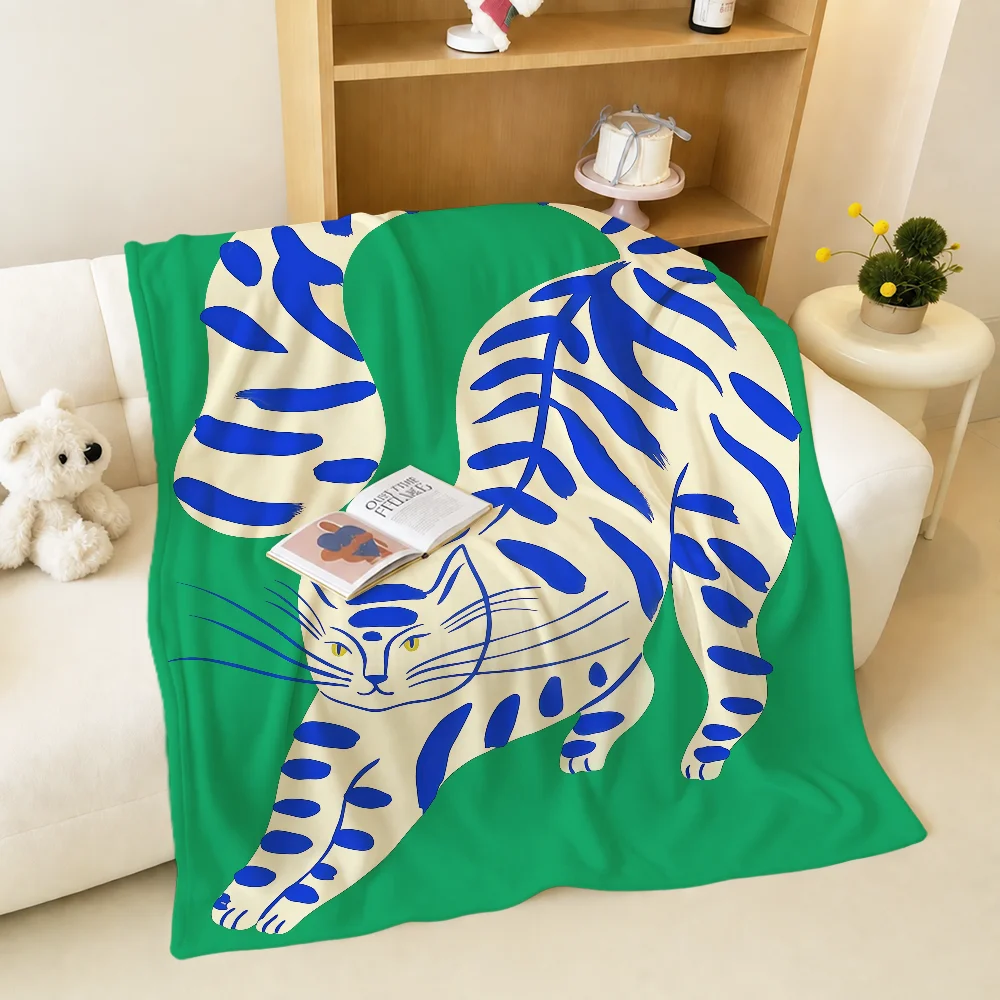 Fashion Retro Art Fun Leopard Tiger Cat Warm Soft Plush Blanket Sofa Living Room Nap Home Bedroom Travel Gift Flannel Pet Hogar