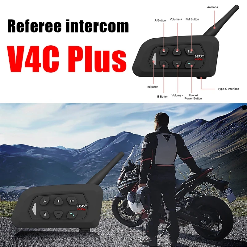 ผู้ตัดสิน Intercom V4C Plus 4 กลุ่มฝูงชน Full Duplex Intercom พร้อมสัญญาณเสถียรที่ 1500 เมตร Intercom รถจักรยานยนต์ 2024