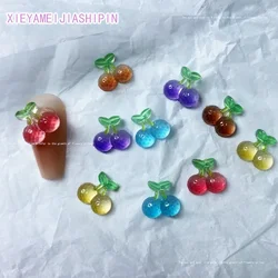 20pcs 3D Kawaii Cherry Nail Art Charms Resin Summer Ice Transparent Fruit Nail Rhinestones Decorations DIY Jewelry Accessories