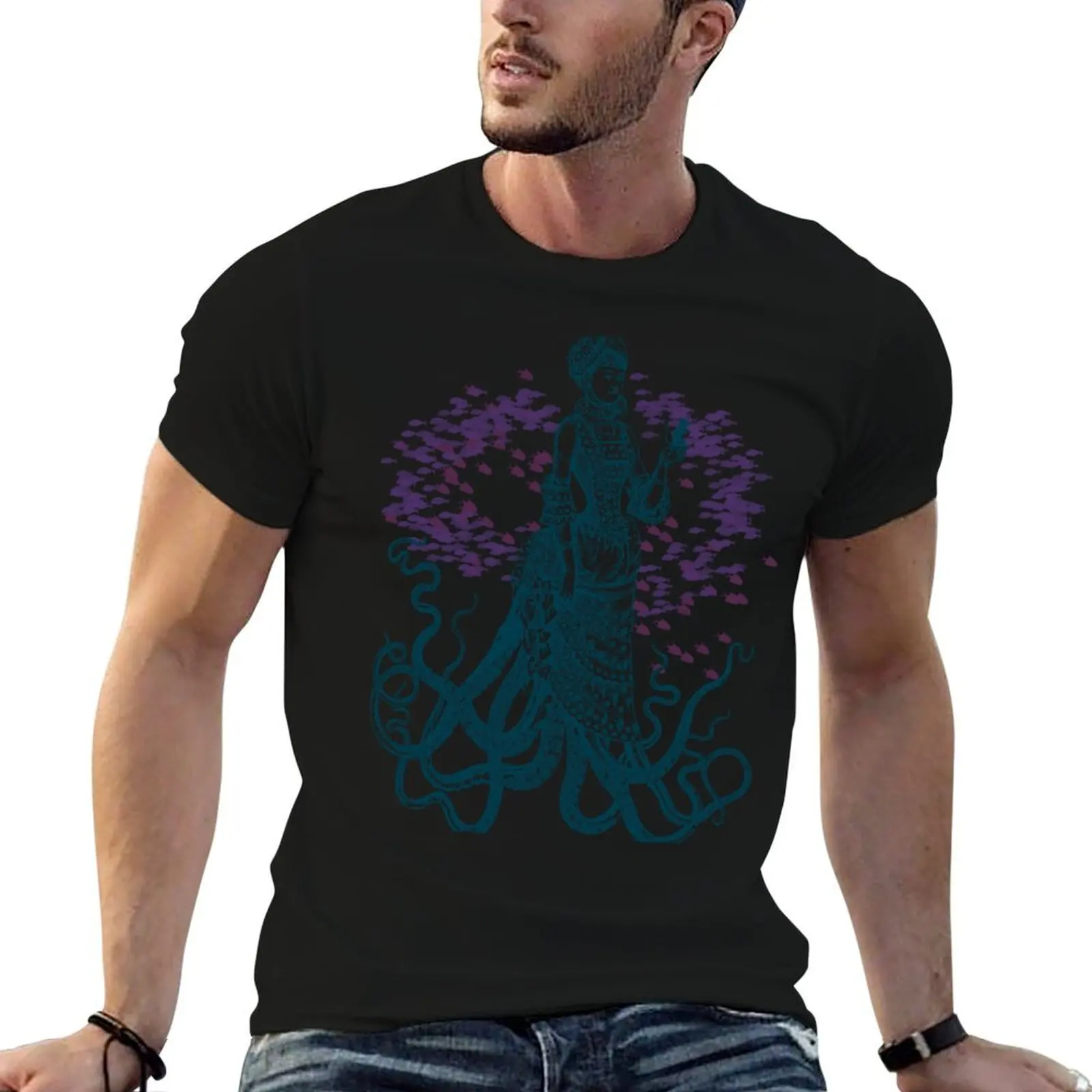 

Octopus Lady Holding a Dancing Mouse T-Shirt mens graphic t shirts t shirts cotton 100% T-Shirt