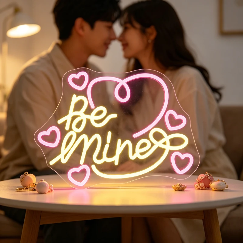 

Be Mine Neon Sign LED Night Light USB Romantic Pink Heart Love Decor Lamp for Bedroom Valentine's Day Anniversary Gifts for Her