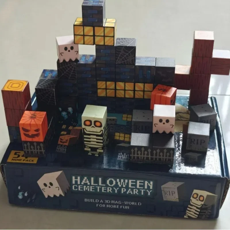 Cartoon DIY Combination Brick Magnetic Block Cemetery Party Series Toys Halloween Carnival Children's Christmas Gifts