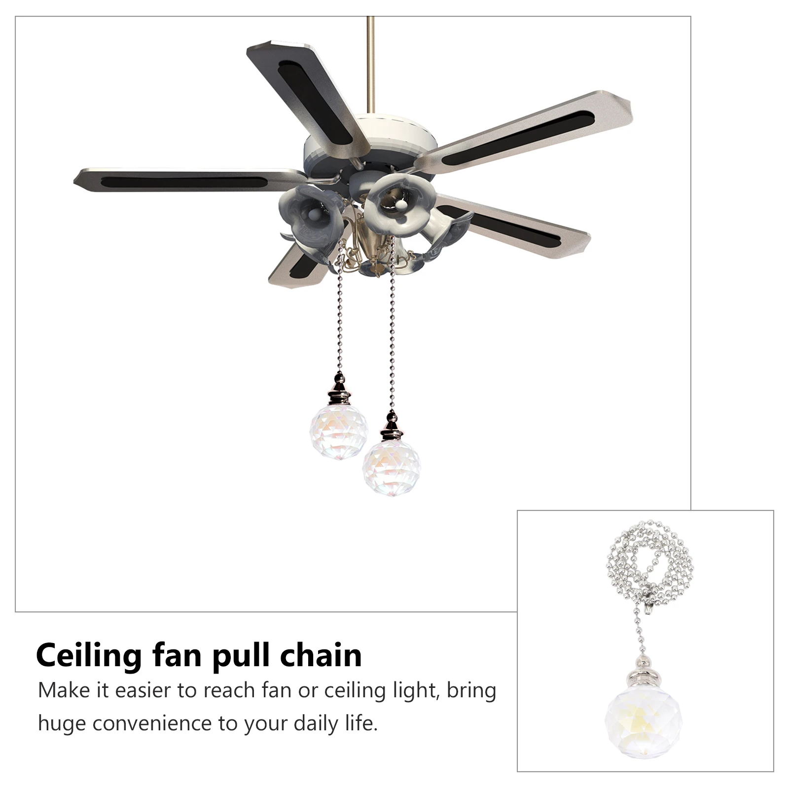 

2Pcs Clear Crystal Fan Pull Chain Extension Decorative Pendant Replacement for Ceiling Light Fan Pulls Decorative Charm Light